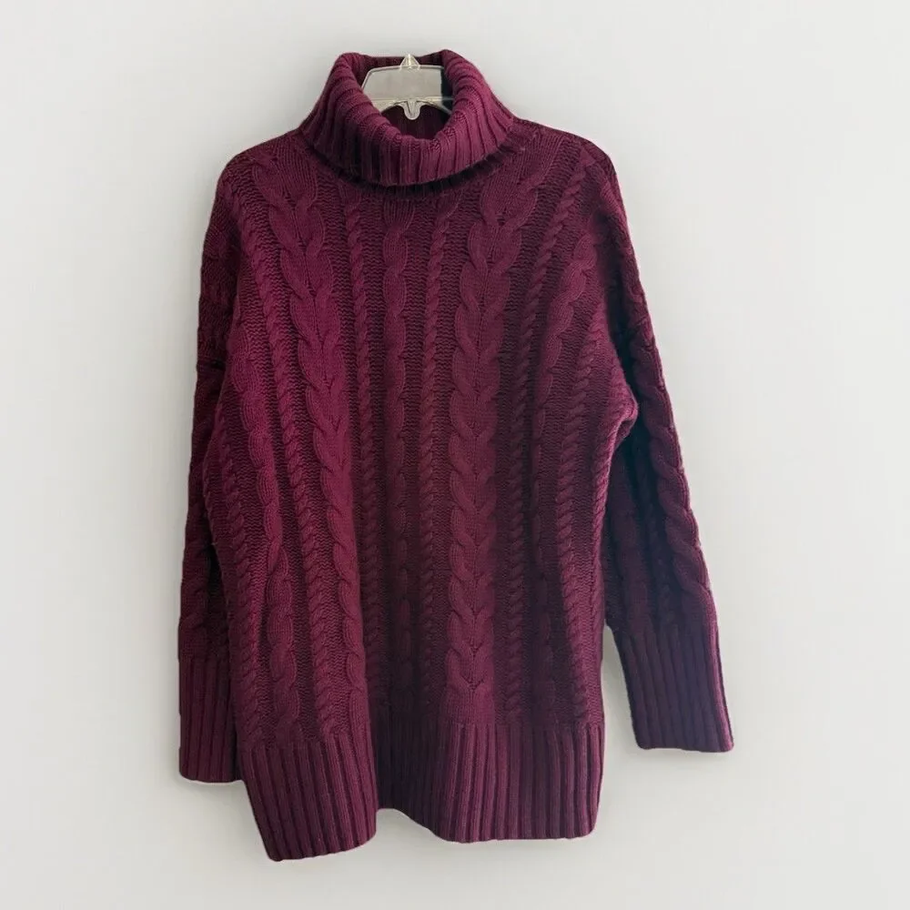 Banana Republic Chunky Cable Knit Merino Wool Cashmere Sweater Turtleneck Large - Picture 2 of 13